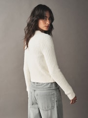 écru - Boucle Long Sleeve Slim Fit Cardigan with Wool - Image 5 de 9
