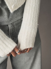 écru - Boucle Long Sleeve Slim Fit Cardigan with Wool - Image 6 de 9