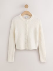 écru - Boucle Long Sleeve Slim Fit Cardigan with Wool - Image 7 de 9