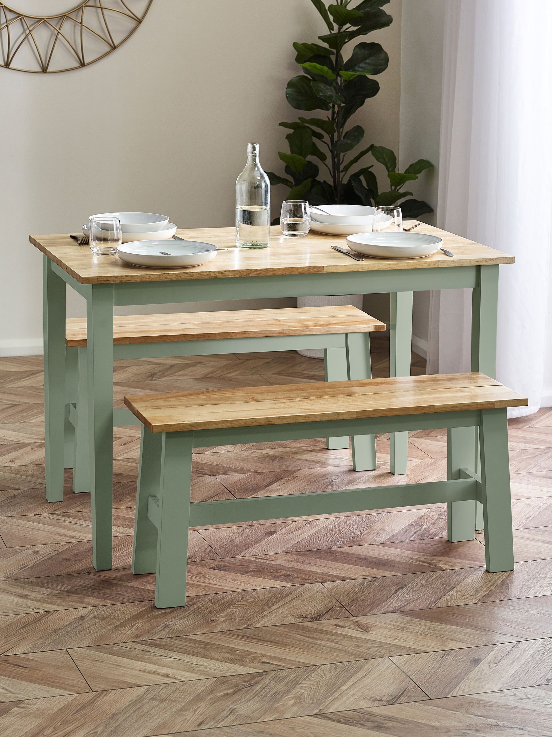 Julian Bowen Linwood Sage Green and Natural 95cm Dining Bench | Cottage Kitchen Bench, Seats 2 People, Two Tone, Additional Seating for Guests - Image 5