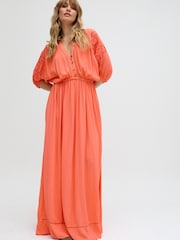 Raffya Orange Somerton Kaftan Style Embroidered Maxi Dress - Image 1 of 4