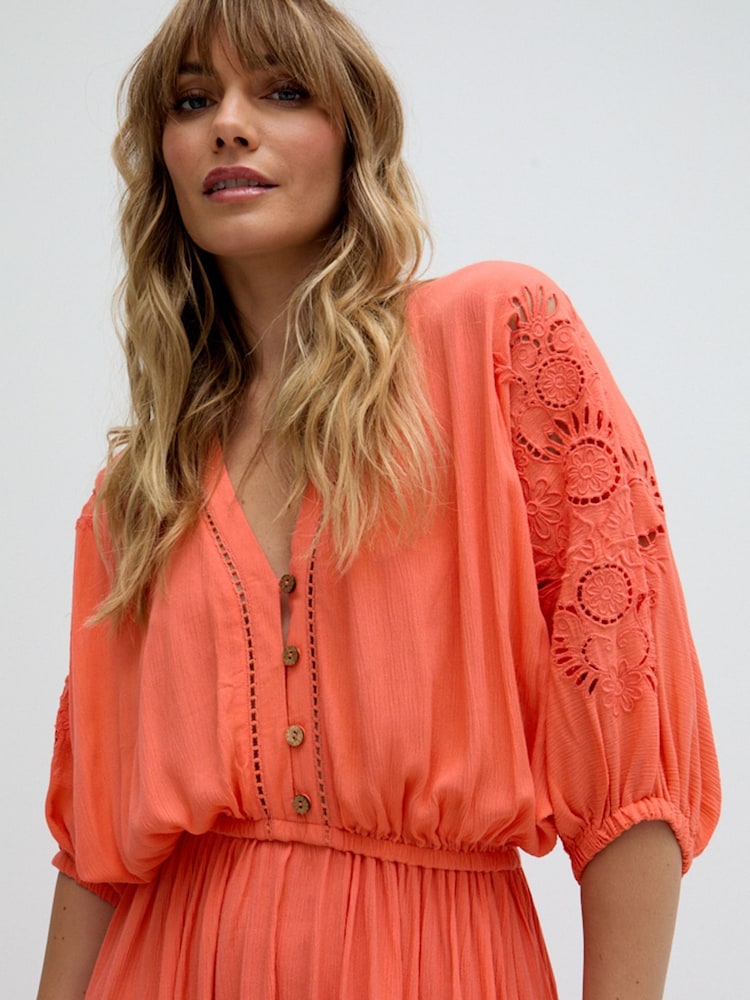 Raffya Orange Somerton Kaftan Style Embroidered Maxi Dress - Image 4 of 4