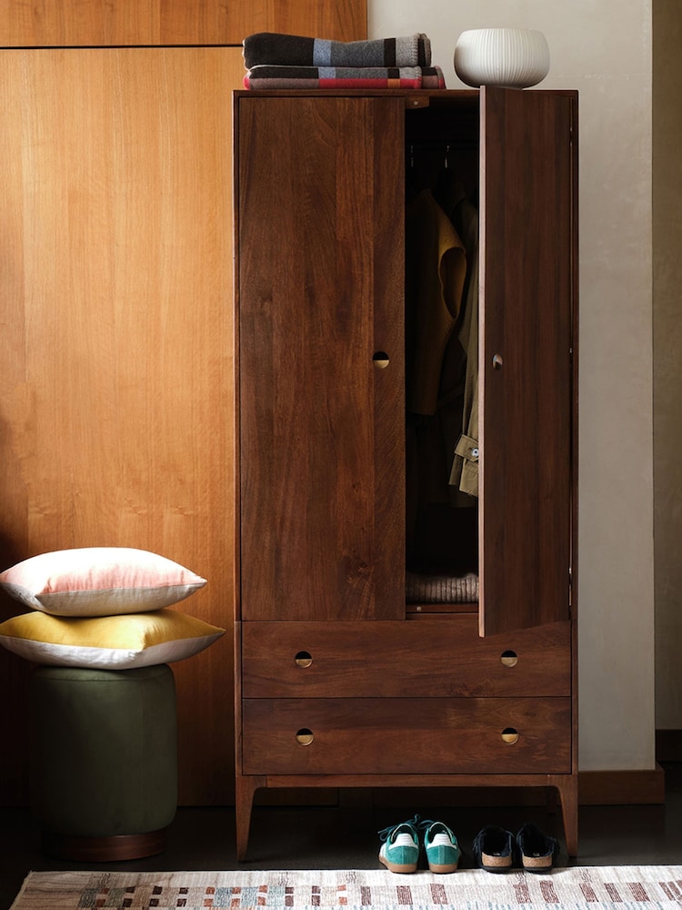 Swoon Mid Brown Nyhavn Mango Wood Two-Drawer Wardrobe - Image 1 of 5