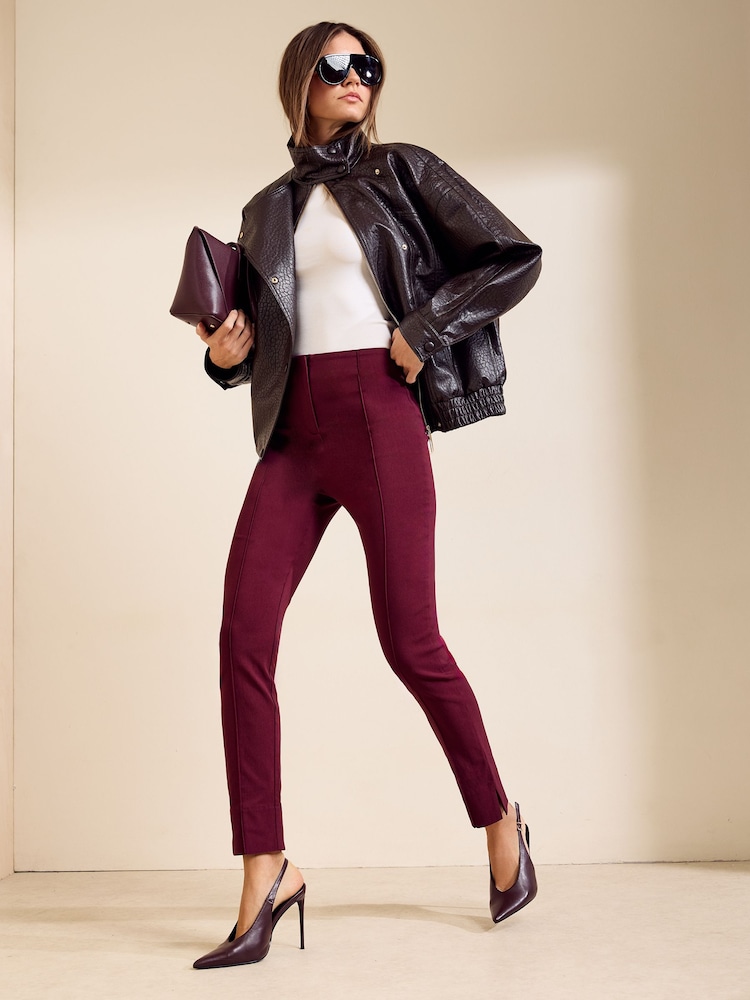 Friends Like These Burgundy Red Sculpting Stretch Seam Detail Slim Trousers - Image 1 of 5 Friends Like These Burgundy Red Sculpting Stretch Seam Detail Slim Trousers - Image 1 of 5