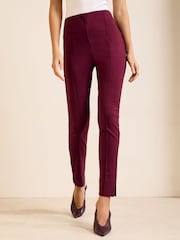 Friends Like These Burgundy Red Sculpting Stretch Seam Detail Slim Trousers - Image 2 of 5