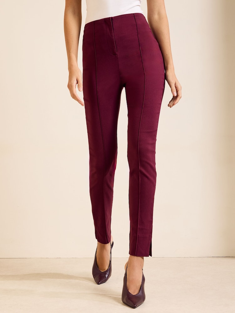 Friends Like These Burgundy Red Sculpting Stretch Seam Detail Slim Trousers - Image 2 of 5 Friends Like These Burgundy Red Sculpting Stretch Seam Detail Slim Trousers - Image 2 of 5