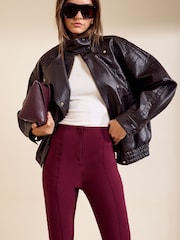 Friends Like These Burgundy Red Sculpting Stretch Seam Detail Slim Trousers - Image 4 of 5