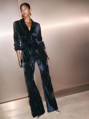 أزرق داكن - Friends Like These Crinkle Velvet Flare Trousers - صورة 1 من 4