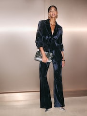 أزرق داكن - Friends Like These Crinkle Velvet Flare Trousers - صورة 3 من 4