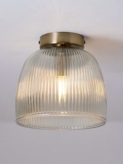 The Set 2 Pack Brass Ribbed Glass Round Flush Ceiling Lights - Image 3 of 6