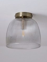 The Set 2 Pack Brass Ribbed Glass Round Flush Ceiling Lights - Image 4 of 6