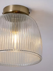 The Set 2 Pack Brass Ribbed Glass Round Flush Ceiling Lights - Image 5 of 6