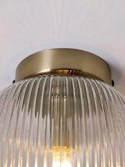 The Set 2 Pack Brass Ribbed Glass Round Flush Ceiling Lights - Image 6 of 6