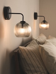 The Set 2 Pack Black Rechargeable Ribbed Glass Round Wall Lights - Image 1 of 7