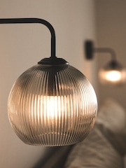 The Set 2 Pack Black Rechargeable Ribbed Glass Round Wall Lights - Image 2 of 7