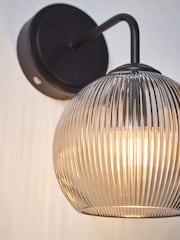 The Set 2 Pack Black Rechargeable Ribbed Glass Round Wall Lights - Image 5 of 7