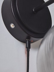 The Set 2 Pack Black Rechargeable Ribbed Glass Round Wall Lights - Image 6 of 7