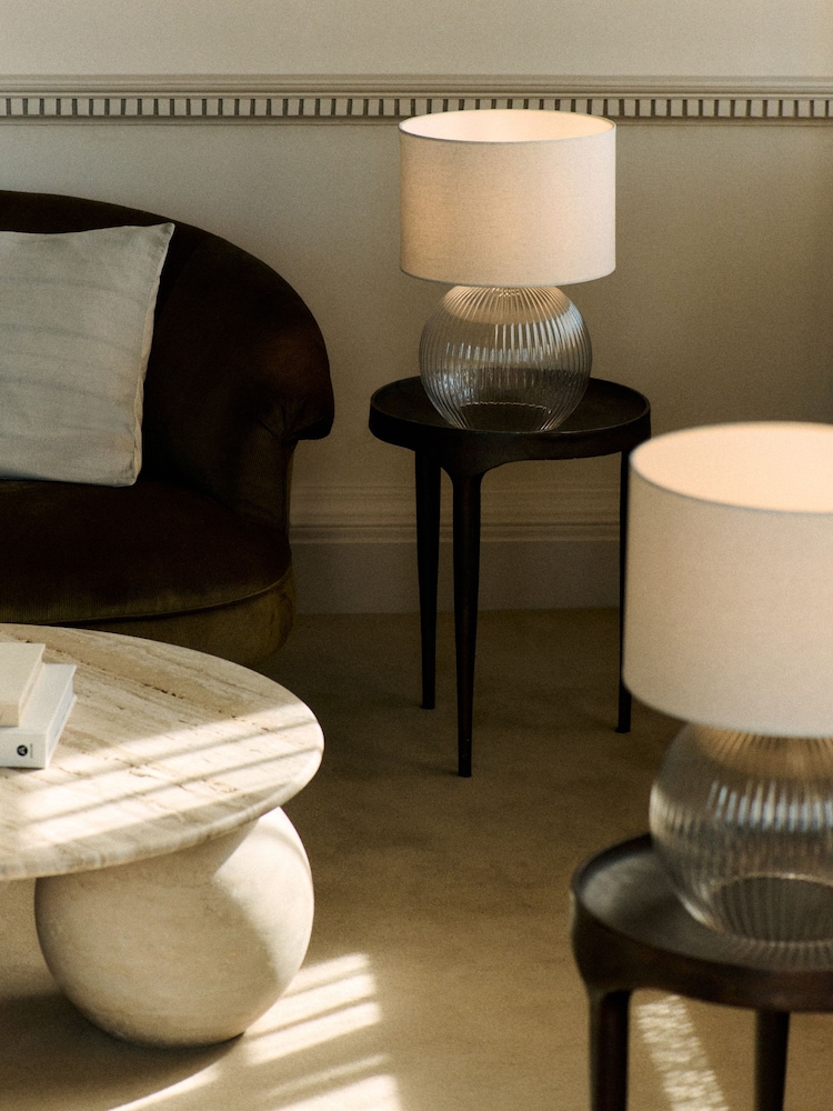 The Set 2 Pack Brass Ribbed Glass Round Table Lamps - Image 1 of 4 The Set 2 Pack Brass Ribbed Glass Round Table Lamps - Image 1 of 4