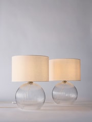 The Set 2 Pack Brass Ribbed Glass Round Table Lamps - Image 2 of 4
