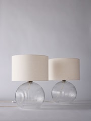 The Set 2 Pack Brass Ribbed Glass Round Table Lamps - Image 3 of 4