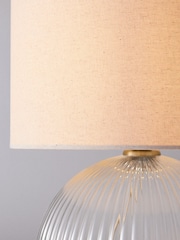 The Set 2 Pack Brass Ribbed Glass Round Table Lamps - Image 4 of 4