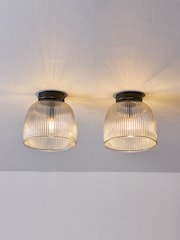 The Set 2 Pack Black Ribbed Glass Round Flush Ceiling Lights - Image 3 of 8