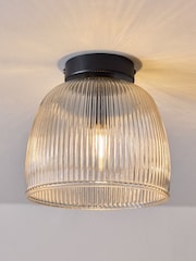 The Set 2 Pack Black Ribbed Glass Round Flush Ceiling Lights - Image 5 of 8