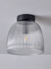 The Set 2 Pack Black Ribbed Glass Round Flush Ceiling Lights - Image 6 of 8