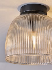 The Set 2 Pack Black Ribbed Glass Round Flush Ceiling Lights - Image 7 of 8