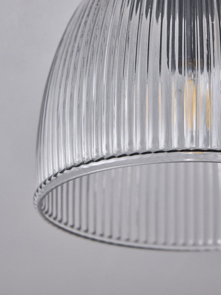 The Set 2 Pack Black Ribbed Glass Round Flush Ceiling Lights - Image 8 of 8