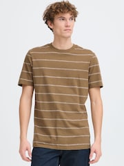 Casual Friday Brown Cflie Crew Neck Striped Slub T-Shirt - Image 1 of 8