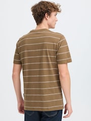 Casual Friday Brown Cflie Crew Neck Striped Slub T-Shirt - Image 2 of 8