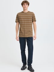 Casual Friday Brown Cflie Crew Neck Striped Slub T-Shirt - Image 3 of 8