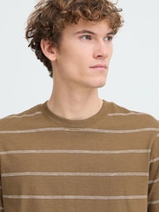 Casual Friday Brown Cflie Crew Neck Striped Slub T-Shirt - Image 4 of 8
