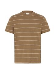 Casual Friday Brown Cflie Crew Neck Striped Slub T-Shirt - Image 6 of 8