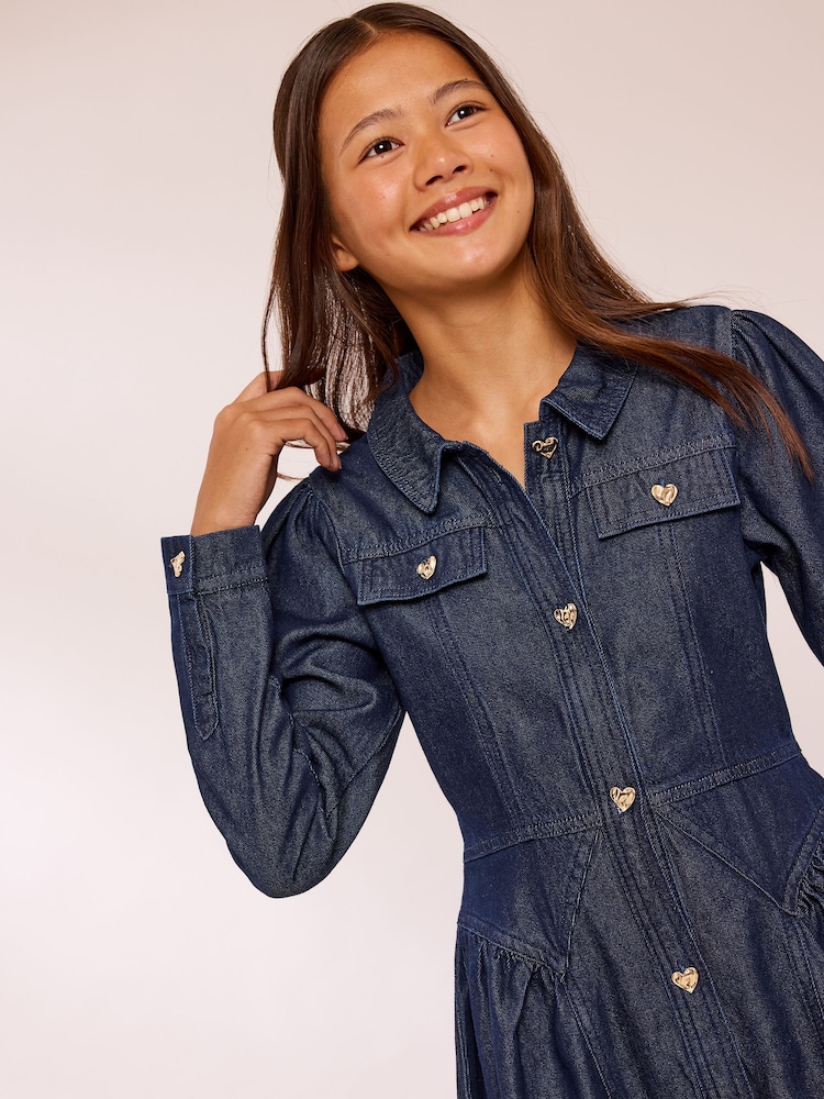 Lipsy Denim Long Sleeve Collar Dress (5-16yrs) - Image 2 de 6