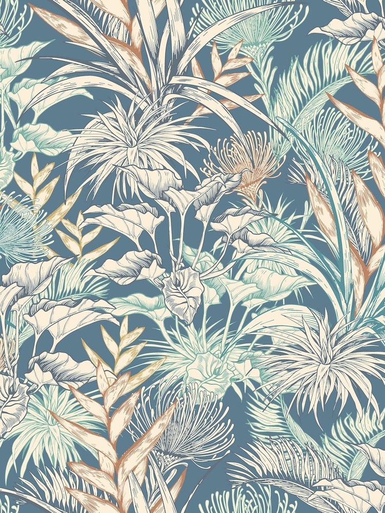 Hoopla Walls Teal Navy Tropical Canopy Wallpaper A4 Sample - Image 1 of 1 Hoopla Walls Teal Navy Tropical Canopy Wallpaper A4 Sample - Image 1 of 1