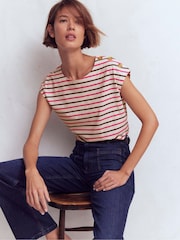 Boden Pink Button Detail T-Shirt - Image 1 of 5