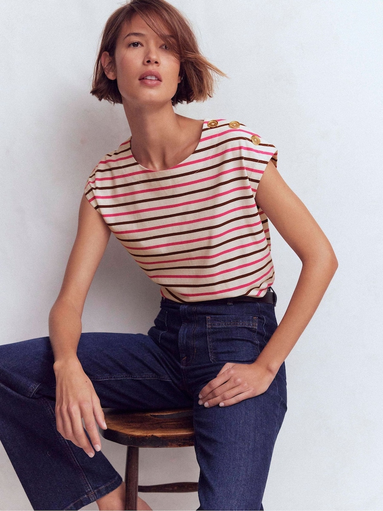 Boden Pink Button Detail T-Shirt - Image 1 of 5