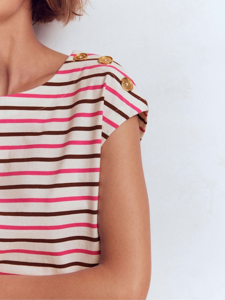 Boden Pink Button Detail T-Shirt - Image 2 of 5