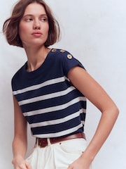 Boden Blue Button Detail T-Shirt - Image 3 of 5