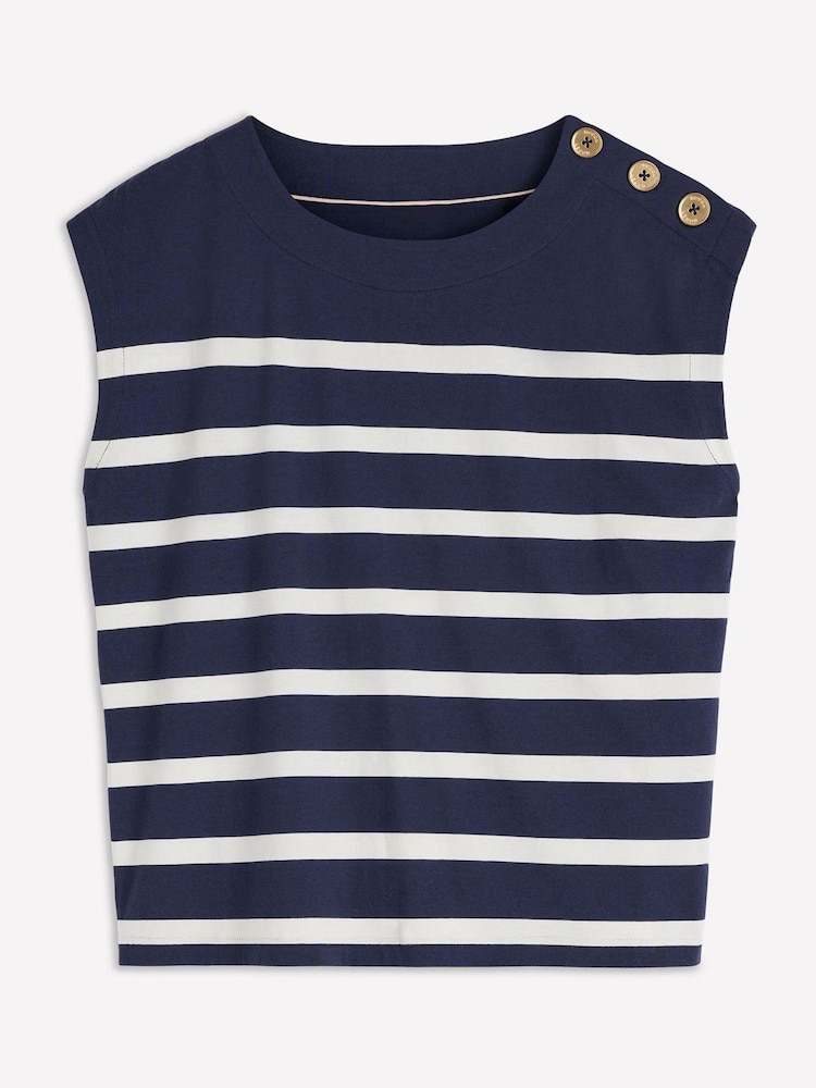 Boden Blue Button Detail T-Shirt - Image 5 of 5