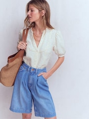 Boden White Trim Insert Double Cloth Top - Image 1 of 4