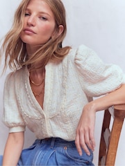 Boden White Trim Insert Double Cloth Top - Image 2 of 4