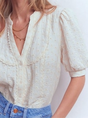 Boden White Trim Insert Double Cloth Top - Image 3 of 4