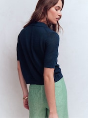 Boden Blue Agnes Collar Linen Cardigan - Image 2 of 6