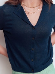 Boden Blue Agnes Collar Linen Cardigan - Image 4 of 6