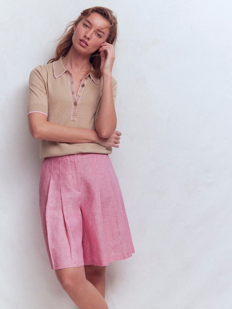 Boden Pink Highbury Pleated Linen Shorts - Image 1 of 5