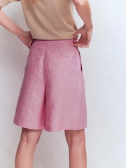 Boden Pink Highbury Pleated Linen Shorts - Image 3 of 5