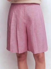 Boden Pink Highbury Pleated Linen Shorts - Image 4 of 5